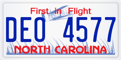 NC license plate DEO4577