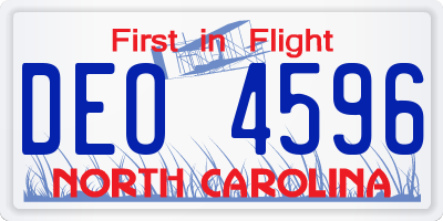 NC license plate DEO4596
