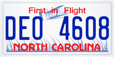 NC license plate DEO4608