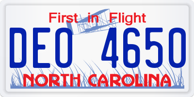 NC license plate DEO4650