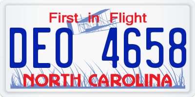 NC license plate DEO4658