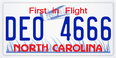 NC license plate DEO4666