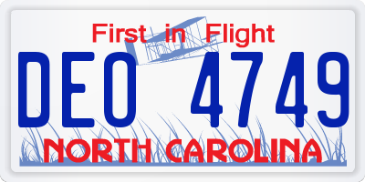 NC license plate DEO4749