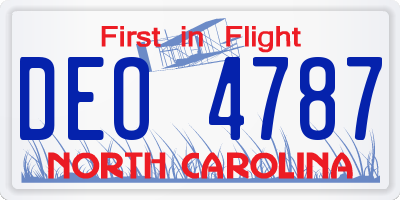 NC license plate DEO4787