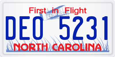 NC license plate DEO5231