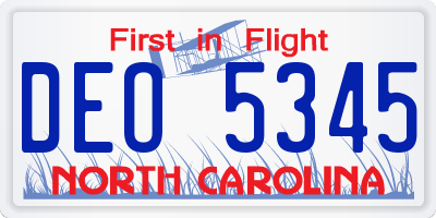 NC license plate DEO5345