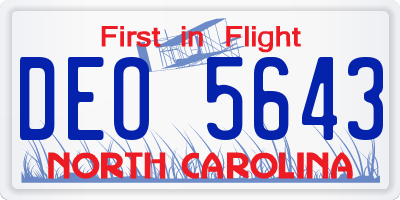 NC license plate DEO5643