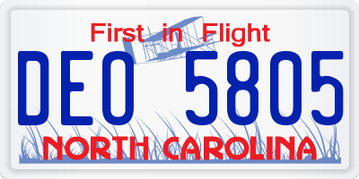 NC license plate DEO5805
