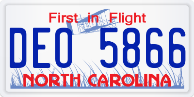 NC license plate DEO5866