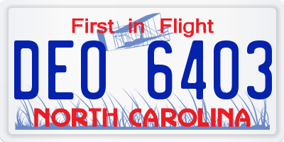 NC license plate DEO6403