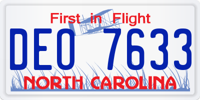 NC license plate DEO7633