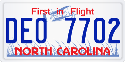 NC license plate DEO7702