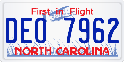 NC license plate DEO7962