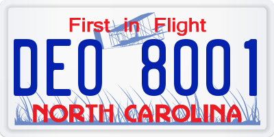 NC license plate DEO8001
