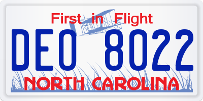 NC license plate DEO8022