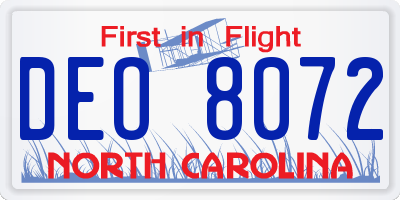 NC license plate DEO8072