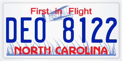 NC license plate DEO8122