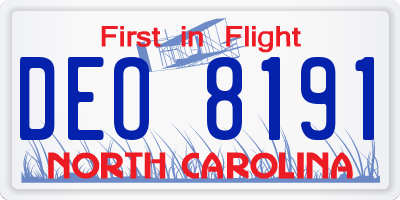 NC license plate DEO8191