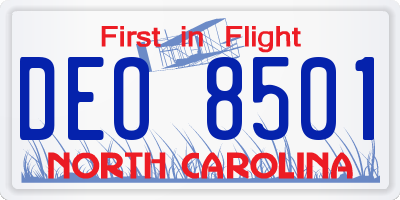 NC license plate DEO8501
