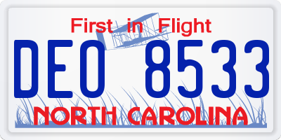 NC license plate DEO8533