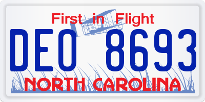 NC license plate DEO8693