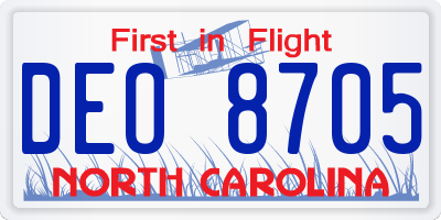 NC license plate DEO8705