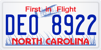 NC license plate DEO8922