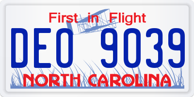 NC license plate DEO9039