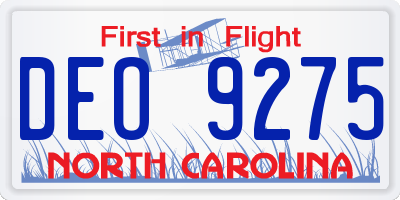 NC license plate DEO9275