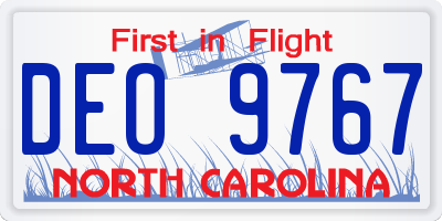 NC license plate DEO9767
