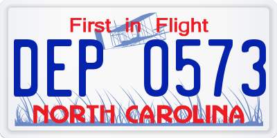 NC license plate DEP0573