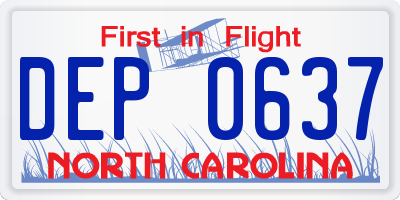 NC license plate DEP0637