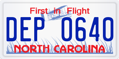 NC license plate DEP0640