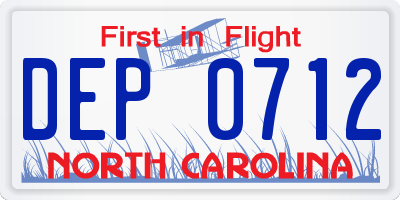 NC license plate DEP0712