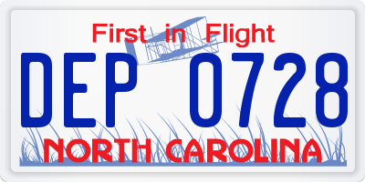 NC license plate DEP0728