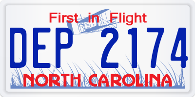 NC license plate DEP2174