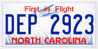 NC license plate DEP2923