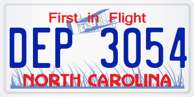 NC license plate DEP3054