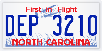 NC license plate DEP3210