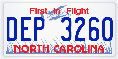 NC license plate DEP3260