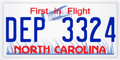 NC license plate DEP3324