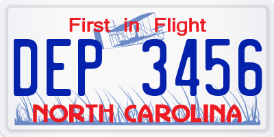 NC license plate DEP3456