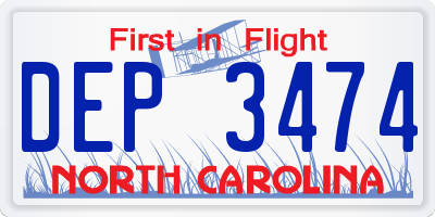 NC license plate DEP3474