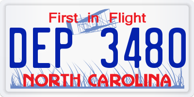 NC license plate DEP3480
