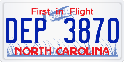 NC license plate DEP3870