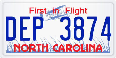 NC license plate DEP3874