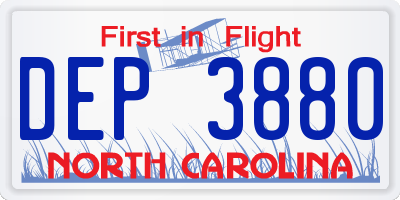NC license plate DEP3880