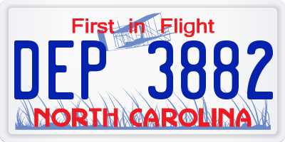 NC license plate DEP3882