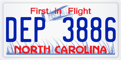 NC license plate DEP3886