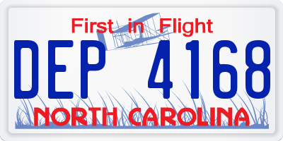 NC license plate DEP4168